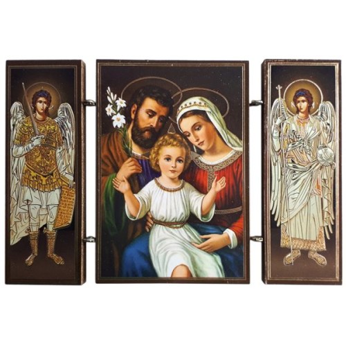 Ikona tryptyk Św. Rodzina (lilijka) drewniana składana 8cm - 63303
