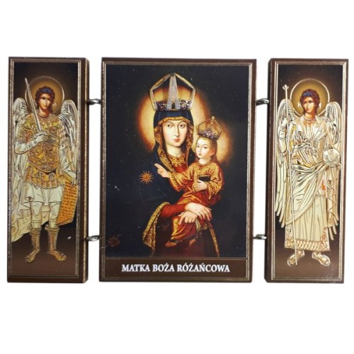 Ikona tryptyk Matka Boża Różańcowa drewniana składana 8cm - 63301