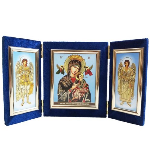 Ikona TRYPTYK średnia Matka Boża Nieustającej Pomocy i aniołowie 28,5x17cm - 63298