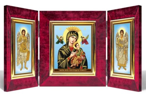 Ikona TRYPTYK średnia Matka Boża Nieustającej Pomocy i aniołowie 28,5x17cm - 63295