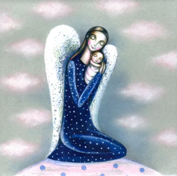 Kafelek na ceramice 15x15cm Anioł z dzieciątkiem (szare tło) - 63179