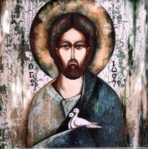 Ikona na ceramice 15x15cm Pantokrator z gołąbkami - 63166