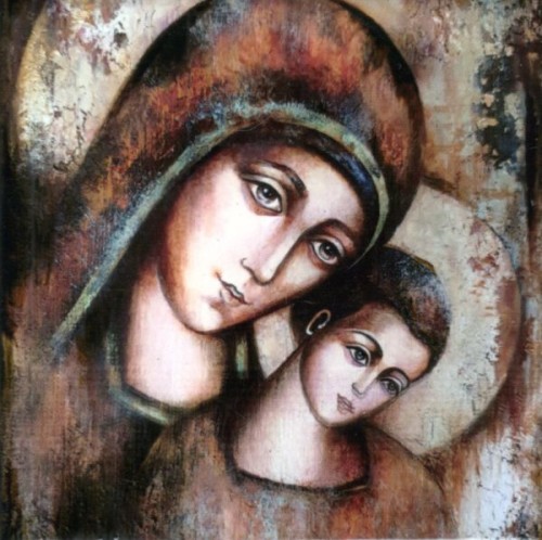 Ikona na ceramice 15x15cm Matka Boża z Dzieciątkiem - 63158