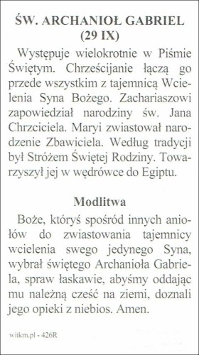 Obrazek św. Gabriel Archanioł. Modlitwa: Boże, któryś spośród innych aniołów... - ! - 63132