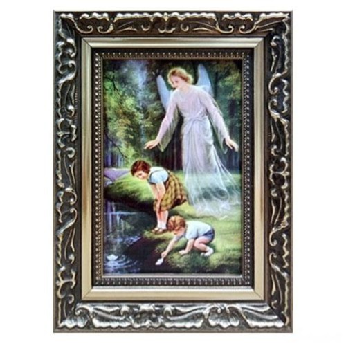 Obraz 10x15cm Anioł Stróż rzeka rama ornament (14,5x19,5cm) - 62922