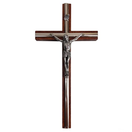 Krzyż wiszący drewniany h20cm ciemny z listwą - 62867