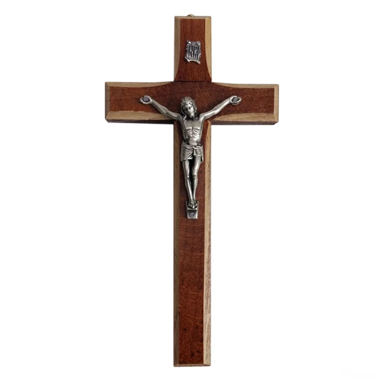 Krzyż wiszący drewniany h20cm ciemny frezowany - 62863
