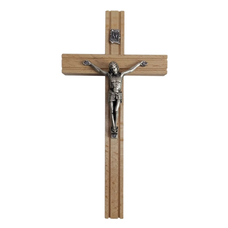 Krzyż wiszący drewniany h16cm jasny ocinany - 62861