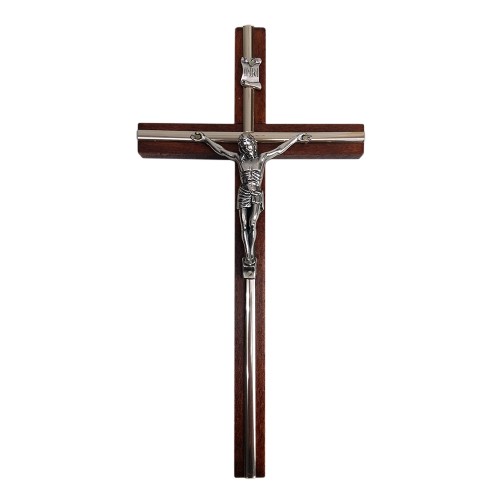 Krzyż wiszący drewniany h27cm mahoń z listwą - 62858