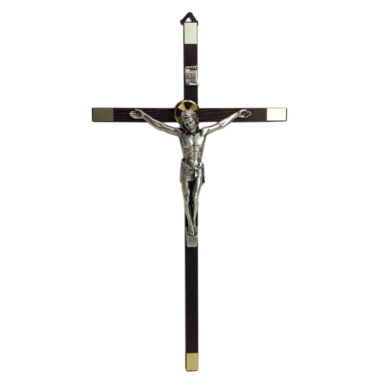 Krzyż wiszący drewniany h31cm z okuciem - 62520