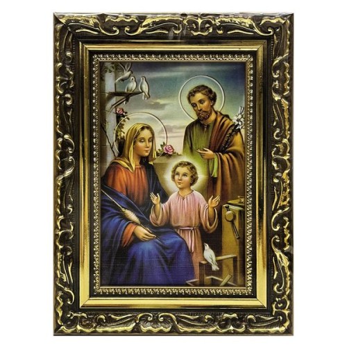 Obraz 10x15cm Św. Rodzina (niebieski płaszcz) rama ornament - 62235