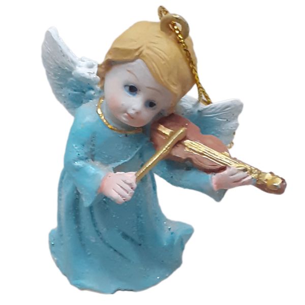 Figura Anioł wiszący/stojący 6cm z instrumentem różowy/niebieski różne wzory - 62176