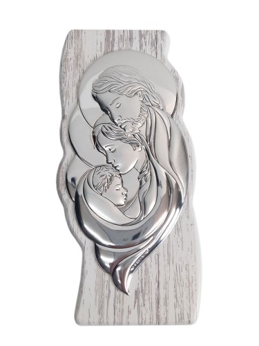 Obraz srebrny 18x9cm Św. Rodzina na szarym drewnie prostokąt (falowany) - 62036