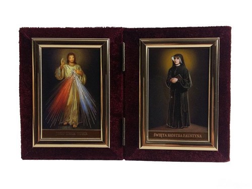 Ikona DYPTYK mała Jezu Ufam Tobie/Św. Faustyna 18,5x12cm              "AKSAMIT SKŁADANKA" - 61870