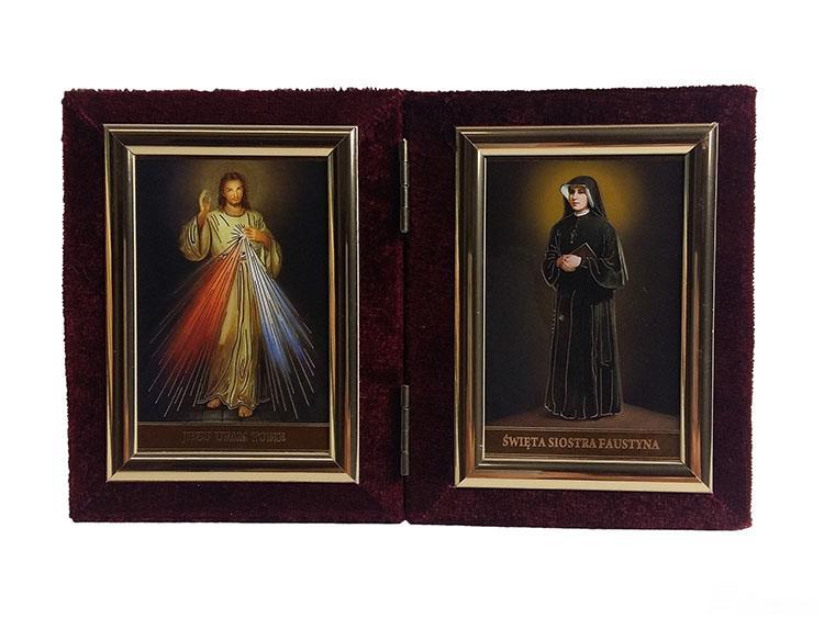 Ikona DYPTYK mała Jezu Ufam Tobie/Św. Faustyna 18,5x12cm              "AKSAMIT SKŁADANKA" - 61870