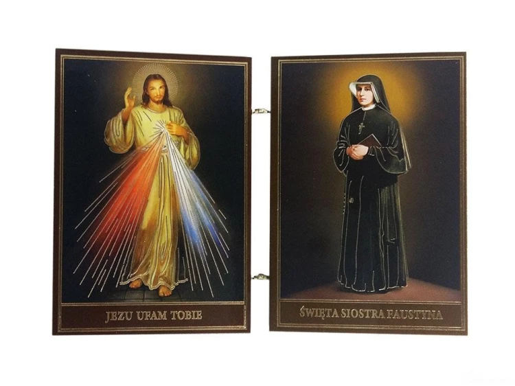 Ikona dyptyk Jezu Ufam Tobie/Św. Faustyna drewniana składana 8cm - 61869