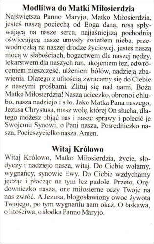 Obrazek laminowany Matka Miłosierdzia. Modlitwa do Matki Miłosierdzia - 07530