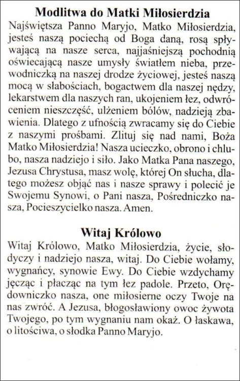 Obrazek laminowany Matka Miłosierdzia. Modlitwa do Matki Miłosierdzia - 07530