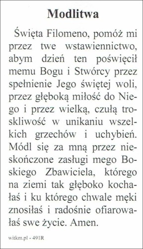 Obrazek św. Filomena. MODLITWA: Św. Filomeno, pomóż mi przez twe wstawiennictwo,... - ! - 06187