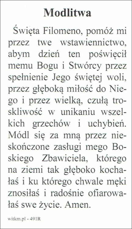 Obrazek św. Filomena. MODLITWA: Św. Filomeno, pomóż mi przez twe wstawiennictwo,... - ! - 06187
