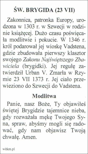 Obrazek św. Brygida. MODLITWA Panie, nasz Boże, Ty objawiłeś św. Brygidzie... - ! - 06115