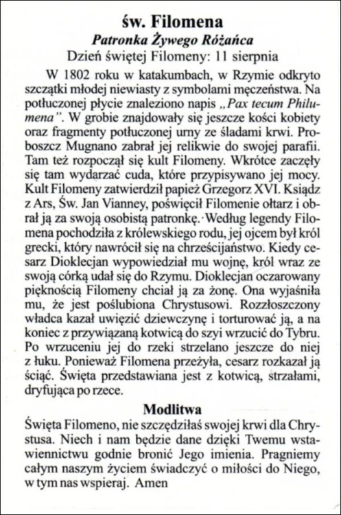 Obrazek św. Filomena. Patronka Żywego Różańca - 03994
