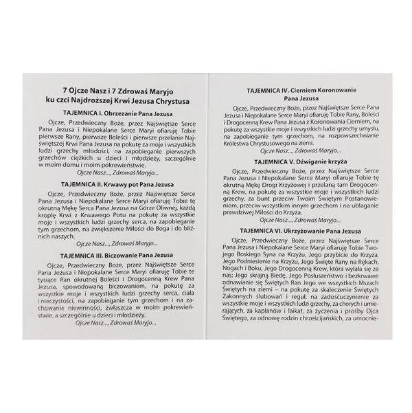 Folder 7 Ojcze Nasz i 7 Zdrowaś Maryjo ku czci Najdroższej Krwi Jezusa Chrystusa - 00809