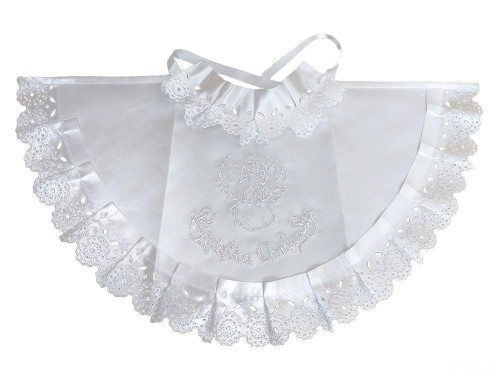 Szatka Chrzest śliniak SREBRNA (aniołek) falbanka atłasowa - 61691