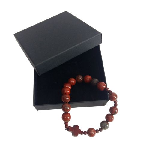 Bransoletka - dziesiątka CZERWONY JASPER kamień naturalny na gumce - 61586