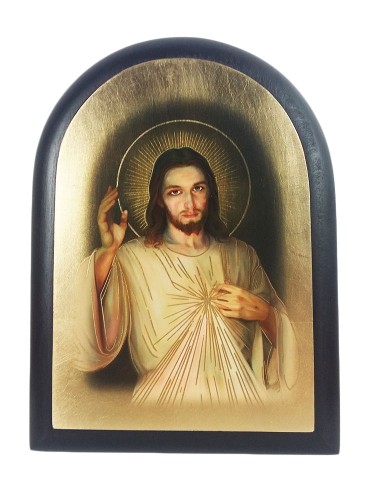 Ikona średnia 17x23cm Jezu Ufam Tobie (POŁOWA POSTACI) owalna - łuk na desce - 61230