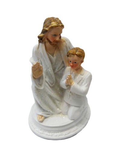 Figura I Komunia Św. Pan Jezus z chłopcem BIAŁY 9cm (klęczący) - 60579