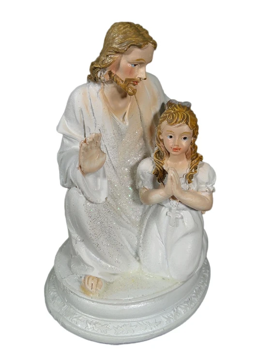 Figura I Komunia Św. Pan Jezus z dziewczynką BIAŁY 9cm (klęczący) - 60578