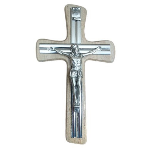 Krzyż wiszący drewniany h20cm Z PODWÓJNĄ WKŁADKĄ bezbarwny - 60495