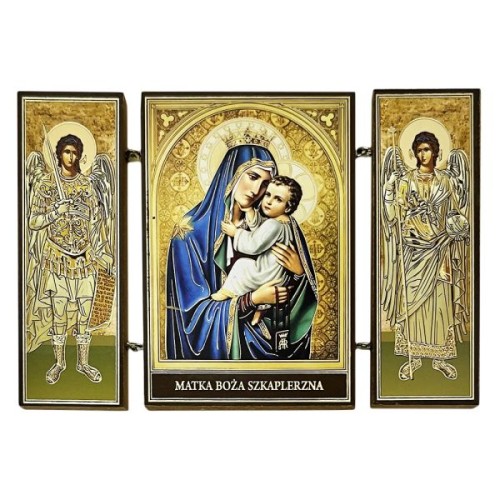 Ikona tryptyk Matka Boża Szkaplerzna drewniana składana 8cm - 59193