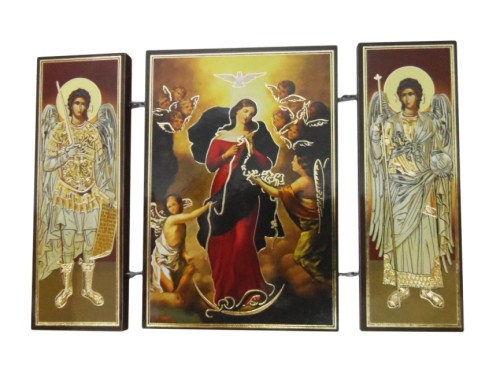 Ikona tryptyk Matka Boża rozwiązująca węzły drewniana składana 8cm - 59192
