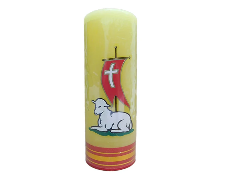 Świeca wielkanocna walec żółty - baranek 14x5cm - 57482 5907771419060