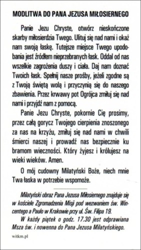 Obrazek Cudowny obraz Pana Jezusa Milatyńskiego. Modlitwa do Pana Jezusa Miłosiernego - 57469