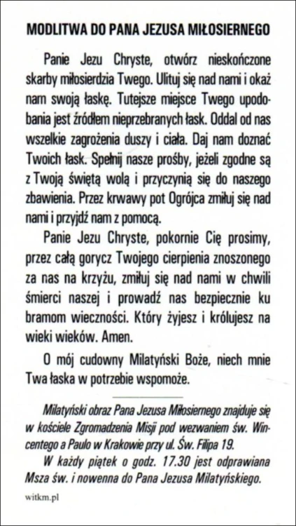 Obrazek Cudowny obraz Pana Jezusa Milatyńskiego. Modlitwa do Pana Jezusa Miłosiernego - 57469