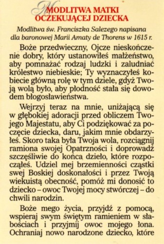 Składanka Modlitwa matki oczekującej dziecka św. Franciszka Salezego. Boże przedwieczny ... - 56072