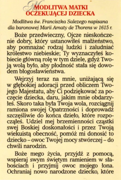 Składanka Modlitwa matki oczekującej dziecka św. Franciszka Salezego. Boże przedwieczny ... - 56072