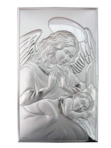 Obraz srebrny 20x12cm Anioł Stróż nad dzieckiem prostokąt - 56065