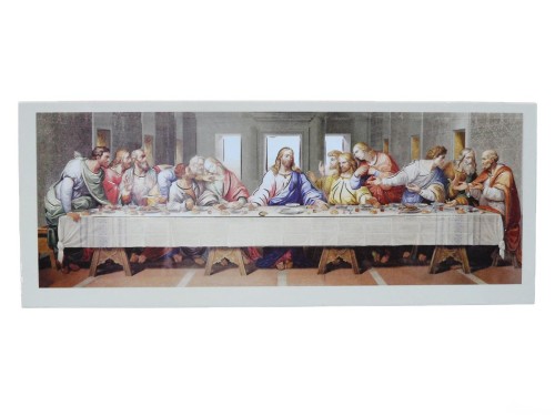 Obrazek 15x6cm Ostatnia Wieczerza na desce z kołkiem podłużny złocony (beżowa ramka) - 56027
