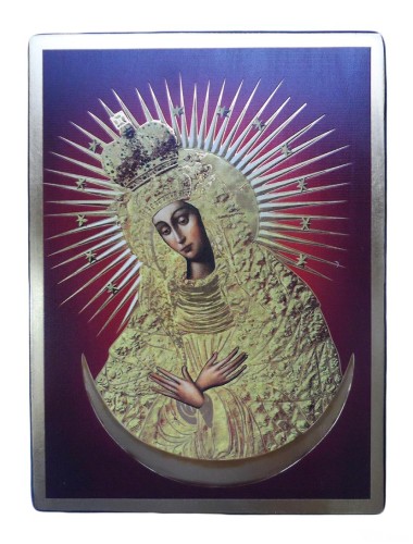 Ikona średnia 23x17cm Matka Boża Ostrobramska obraz na desce (czerwone tło) - 55964