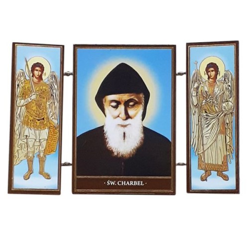 Ikona tryptyk Św. Charbel drewniana składana 8cm - 53674