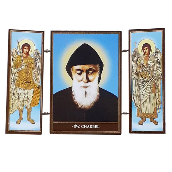 Ikona tryptyk Św. Charbel drewniana składana 8cm - 53674