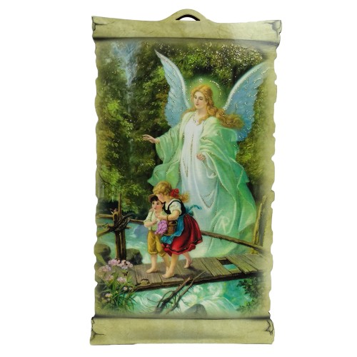 Obrazek 9x15cm Anioł Stróż kładka na płycie - średni prostokąt - 53622