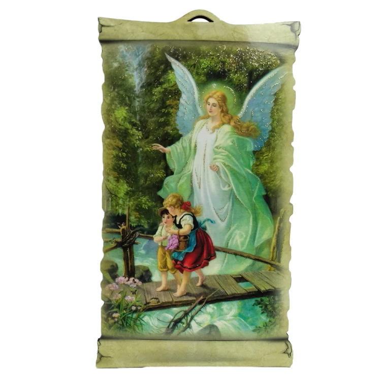 Obrazek 9x15cm Anioł Stróż kładka na płycie - średni prostokąt - 53622