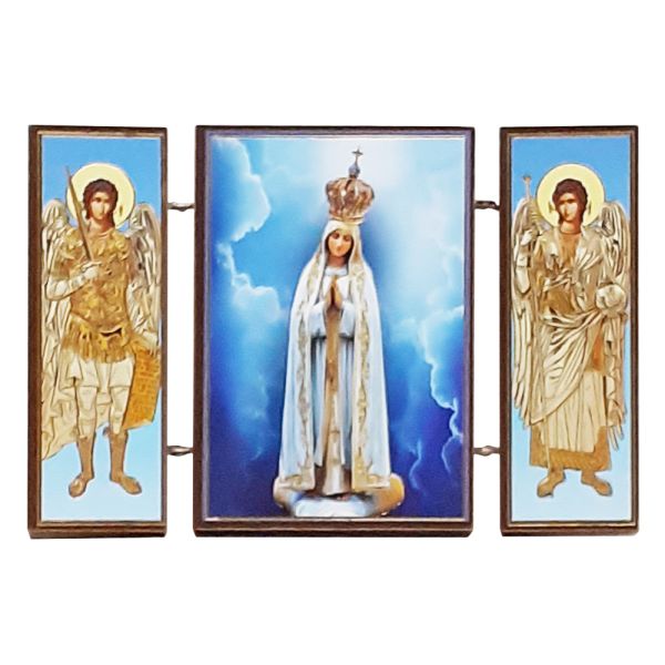 Ikona tryptyk Matka Boża Fatimska drewniana składan 8cm - 53421