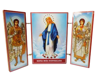 Ikona tryptyk Matka Boża Niepokalana (w różach) drewniana składana 8cm - 52718