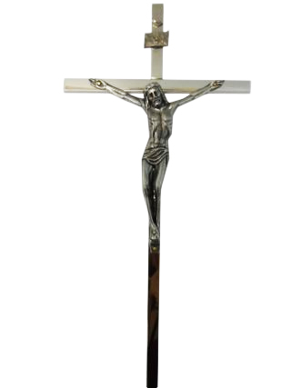 Krzyż wiszący metalowy nowoczesny nikiel h26cm - 52322 5902808100287